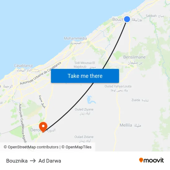 Bouznika to Ad Darwa map