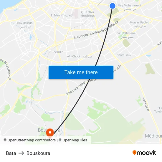 Bata to Bouskoura map