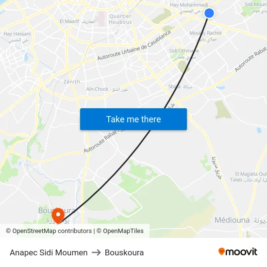Anapec Sidi Moumen to Bouskoura map