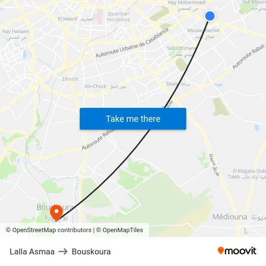 Lalla Asmaa to Bouskoura map