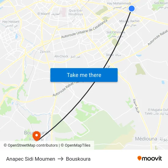 Anapec Sidi Moumen to Bouskoura map