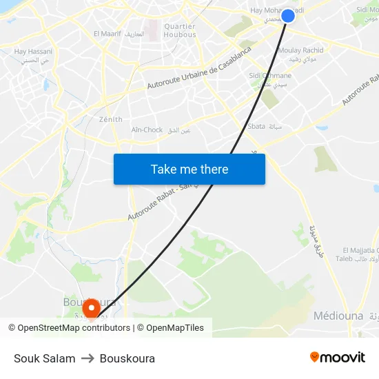 Souk Salam to Bouskoura map