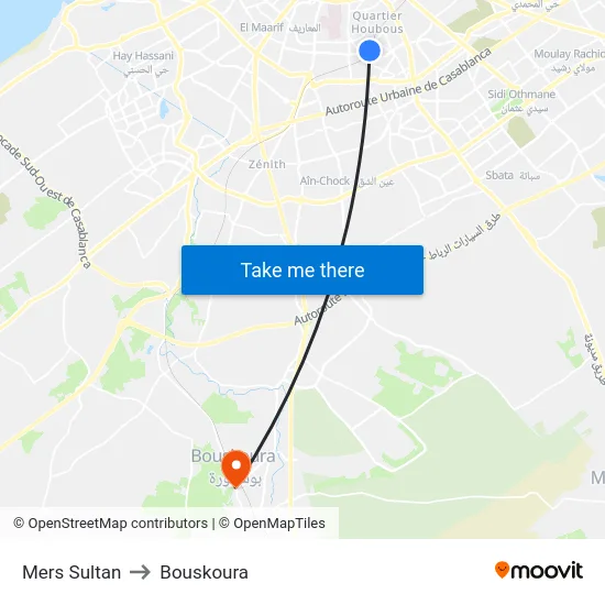 Mers Sultan to Bouskoura map