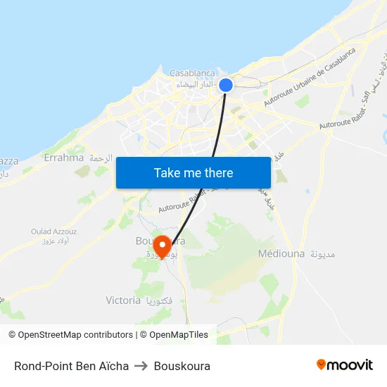 Rond-Point Ben Aïcha to Bouskoura map