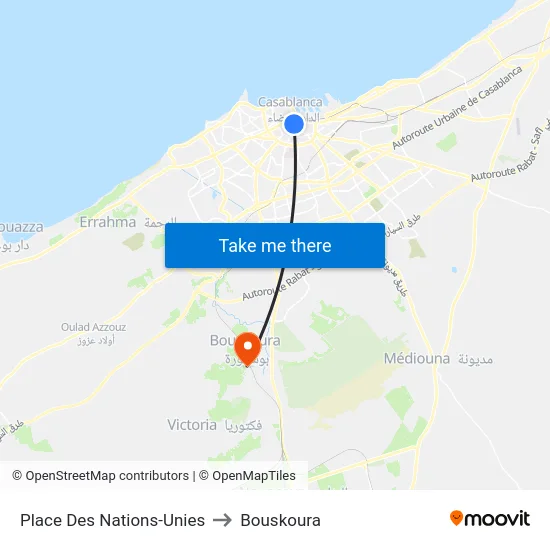 Place Des Nations-Unies to Bouskoura map