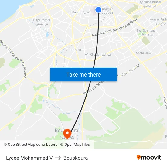 Lycée Mohammed V to Bouskoura map