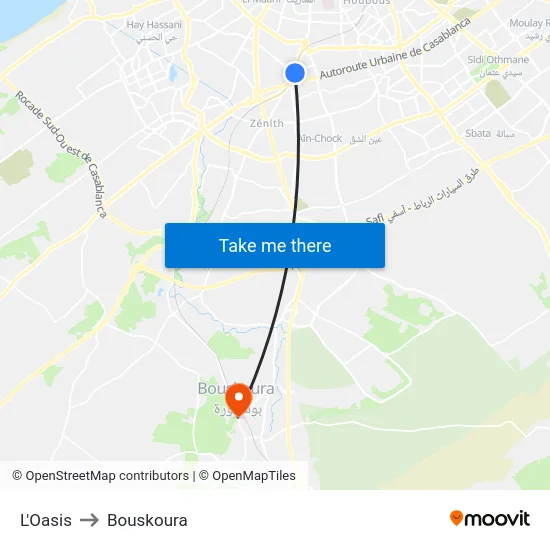 L'Oasis to Bouskoura map