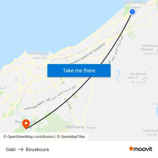 Gabi to Bouskoura map