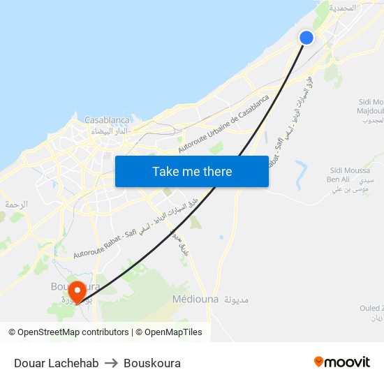 Douar Lachehab to Bouskoura map