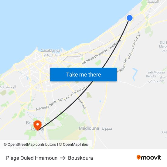 Plage Ouled Hmimoun to Bouskoura map
