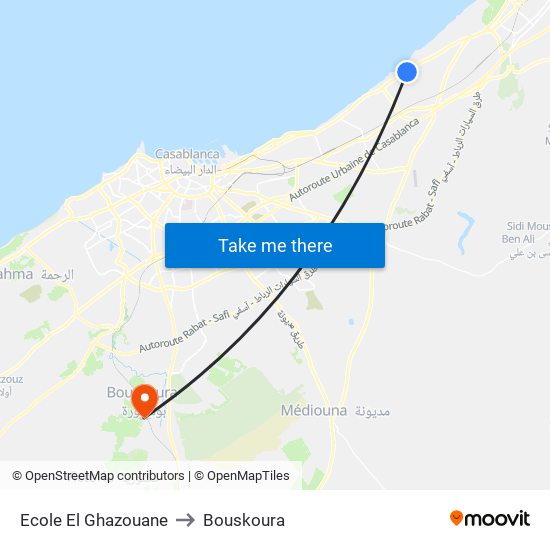 Ecole El Ghazouane to Bouskoura map