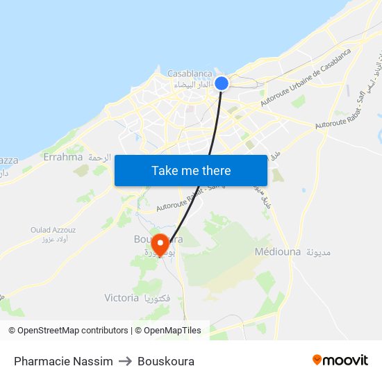 Pharmacie Nassim to Bouskoura map