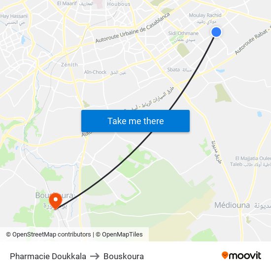 Pharmacie Doukkala to Bouskoura map