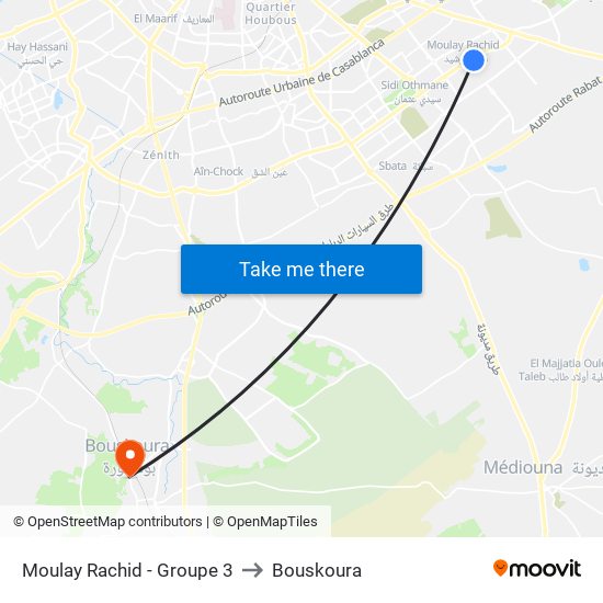 Moulay Rachid - Groupe 3 to Bouskoura map