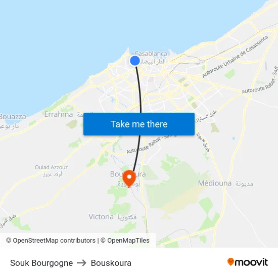 Souk Bourgogne to Bouskoura map