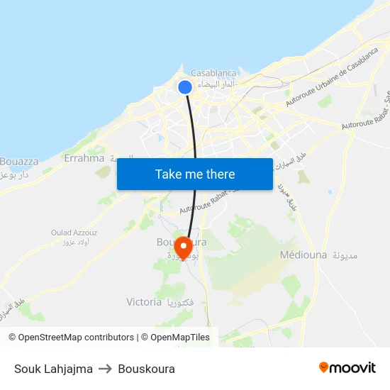 Souk Lahjajma to Bouskoura map