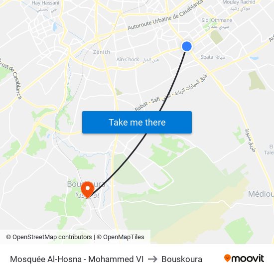 Mosquée Al-Hosna - Mohammed VI to Bouskoura map