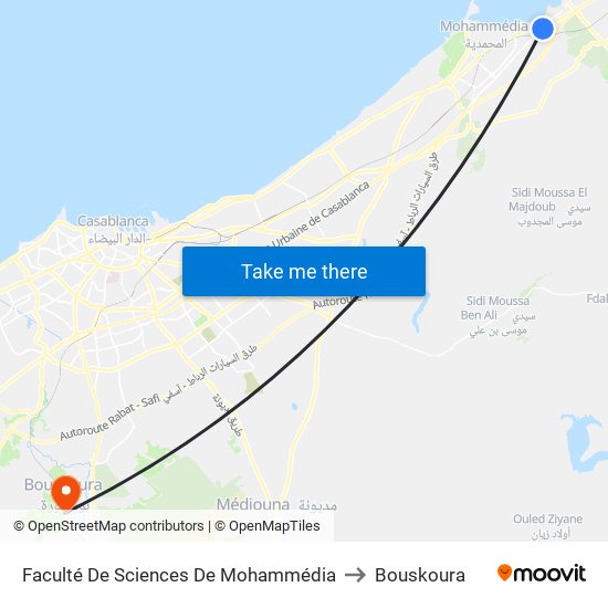 Faculté De Sciences De Mohammédia to Bouskoura map