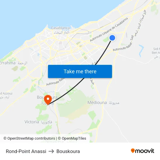 Rond-Point Anassi to Bouskoura map