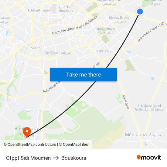 Ofppt Sidi Moumen to Bouskoura map