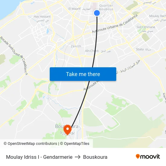 Moulay Idriss I - Gendarmerie to Bouskoura map