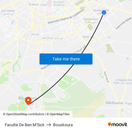 Faculté De Ben M'Sick to Bouskoura map