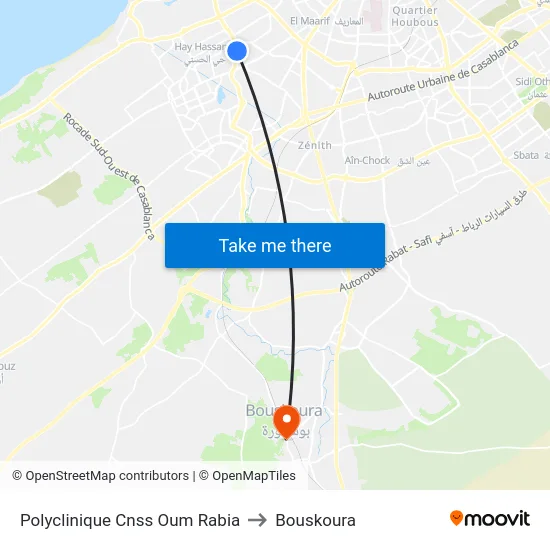 Polyclinique Cnss Oum Rabia to Bouskoura map
