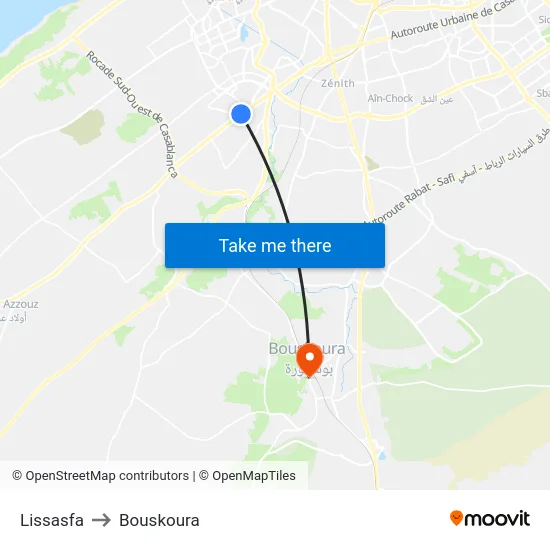 Lissasfa to Bouskoura map