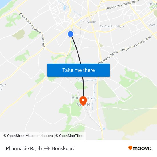 Pharmacie Rajeb to Bouskoura map