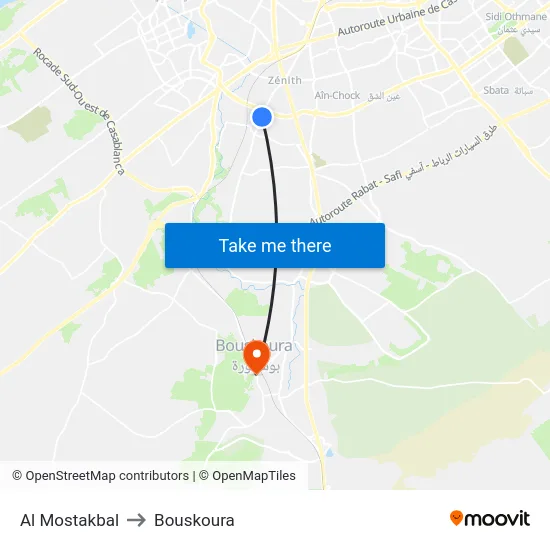 Al Mostakbal to Bouskoura map