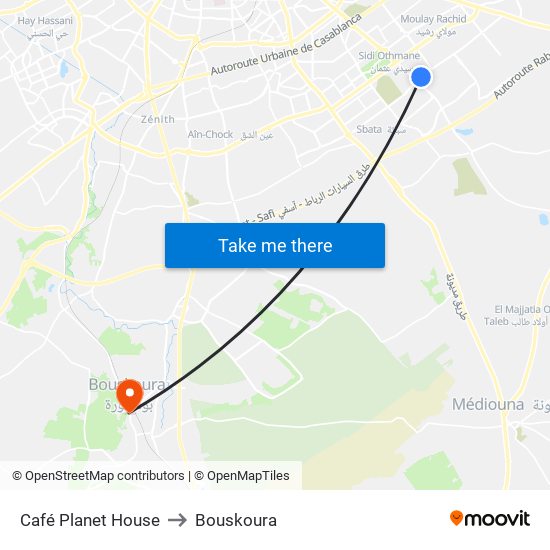 Café Planet House to Bouskoura map