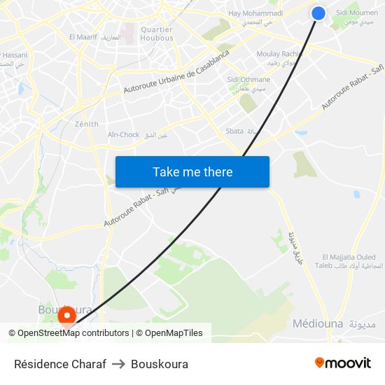 Résidence Charaf to Bouskoura map