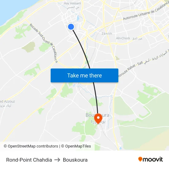 Rond-Point Chahdia to Bouskoura map