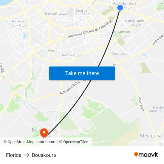 Florida to Bouskoura map