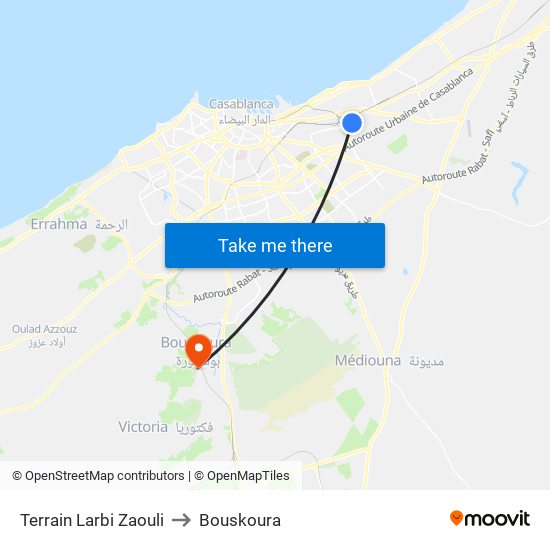 Terrain Larbi Zaouli to Bouskoura map