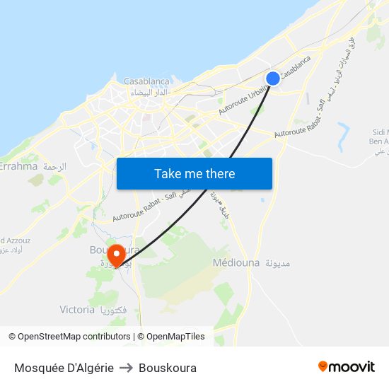 Mosquée D'Algérie to Bouskoura map