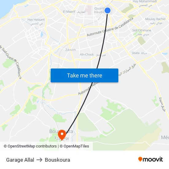 Garage Allal to Bouskoura map