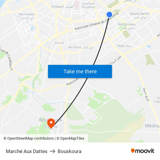 Marché Aux Dattes to Bouskoura map