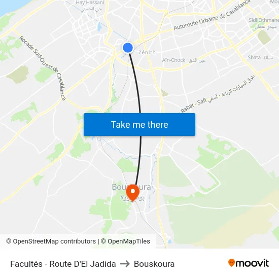 Facultés - Route D'El Jadida to Bouskoura map