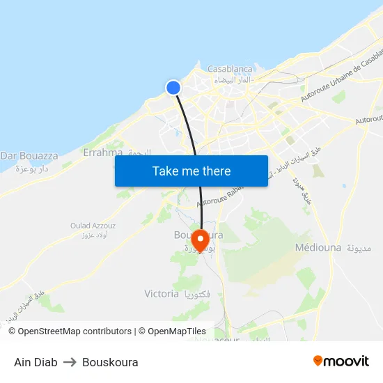 Ain Diab to Bouskoura map