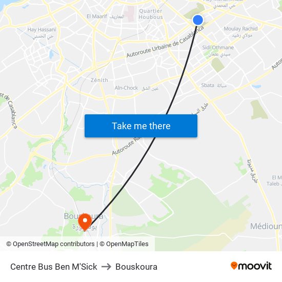 Centre Bus Ben M'Sick to Bouskoura map