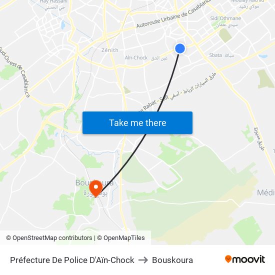 Préfecture De Police D'Aïn-Chock to Bouskoura map
