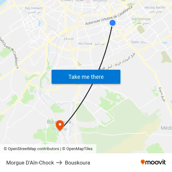 Morgue D'Aïn-Chock to Bouskoura map