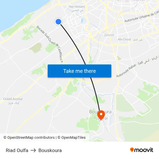 Riad Oulfa to Bouskoura map