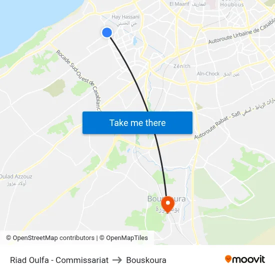 Riad Oulfa - Commissariat to Bouskoura map