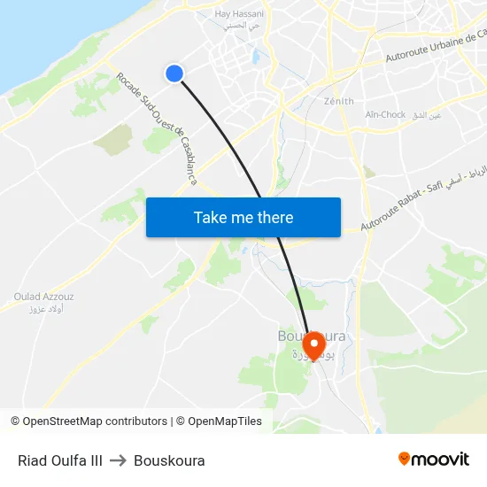 Riad Oulfa III to Bouskoura map