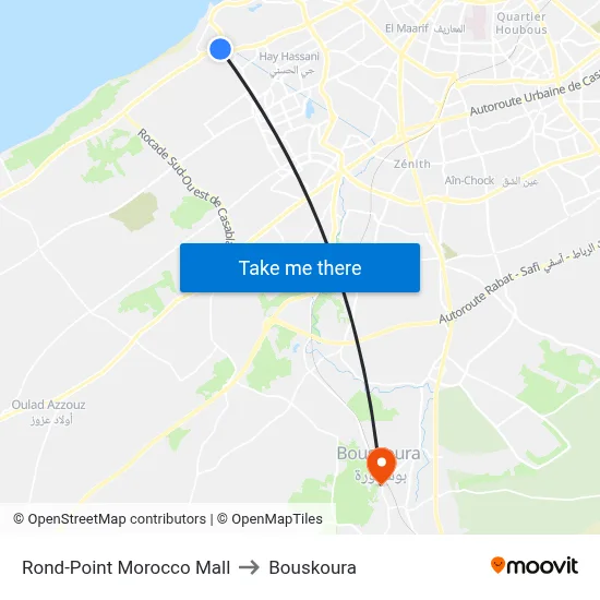 Rond-Point Morocco Mall to Bouskoura map