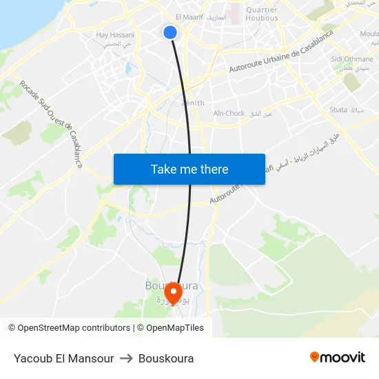 Yacoub El Mansour to Bouskoura map
