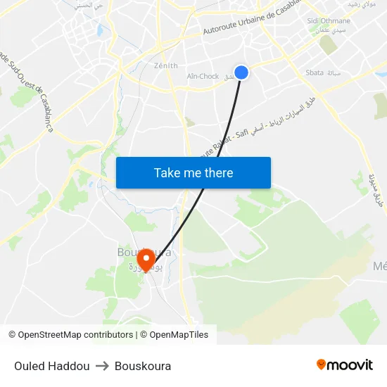 Ouled Haddou to Bouskoura map