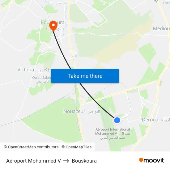 Aéroport Mohammed V to Bouskoura map